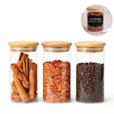 Kit 3 Potes Herméticos de Vidro 300ml com Tampa Bambu Vedação Organizador Mantimentos Cozinha