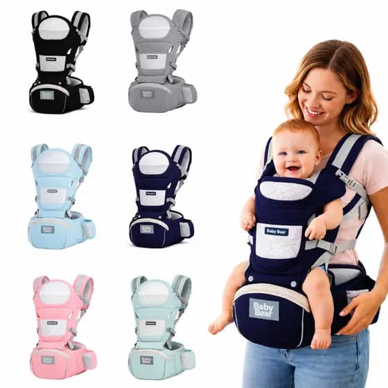 Bolsa Canguru Ergonômico Bebê Mãe Premium | 12 posições | 3 em 1 | Bolsos Frontais e Laterais | Proteção e Segurança