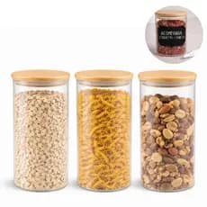 Kit 3 Pote Hermético Vidro 800ml Tampa Bambu Vedação Silicone Mantimento Cozinha Premium