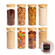 Kit 8 Potes Herméticos de Vidro 400ml com Tampa Bambu Vedação Armazena Alimentos Cozinha
