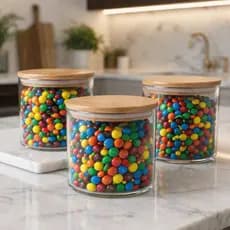 Kit 3 Potes Herméticos de Vidro 600ml Tampa de Bambu Organizador de Cozinha com Etiquetas | LARGO