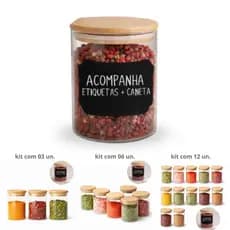 Kit Potes Herméticos Vidro 200ml Tampa Bambu Vedação Silicone Organizador Cozinha 3 6 12 Unidades
