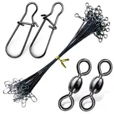 Kit Chicote Encastoado Arame De Aço Pesca Empate Cabo De Aço Leader + Snap E Girador 20 Peças