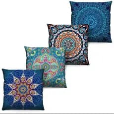 Kit de 4 Capas De Almofada 40x40 Mandala Azul Escuro
