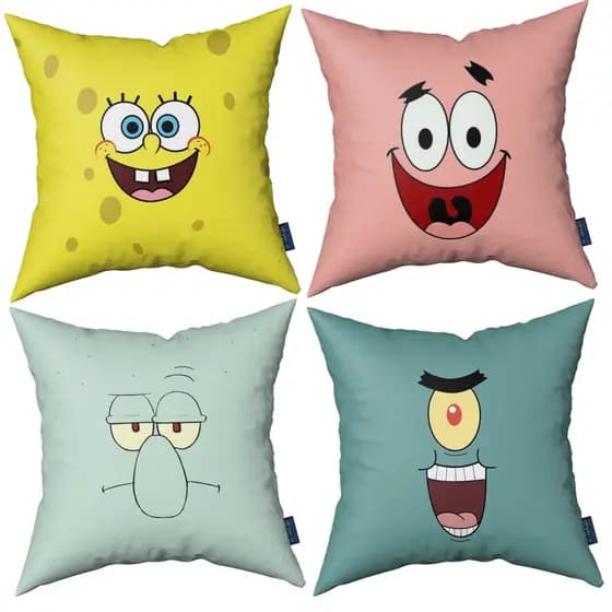 Kit De 4 Capas De Almofada Estampada 40x40 Bob Esponja