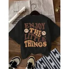Camiseta Infantil estampa minimal de letra costas Casual Masculina Manga Curta Gola Redonda Roupa de Verão, 100% Algodão