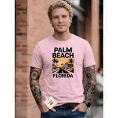 Camiseta Masculina PALM BEACH na Florida Camisa 100% algodão malha 26.1
