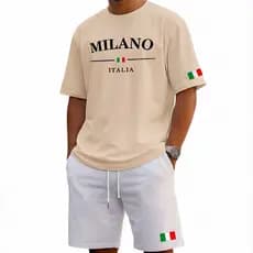 Conjunto Masculino Camiseta + Short Tactel Estampado Milano Itália Street Camiseta Malha Linha Premium Short Mauricinho