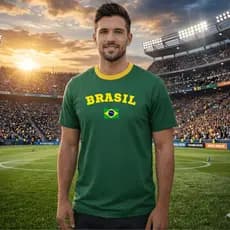 Camiseta Masculina estampada BR COPA do mundo Brasil BANDEIRA blusa macia malha 26.1 infantil ao adulto