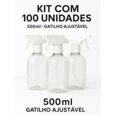 Kit 100 Frascos Borrifador Spray Branco Pulverizador 500ml com Válvula Multiuso Transparente