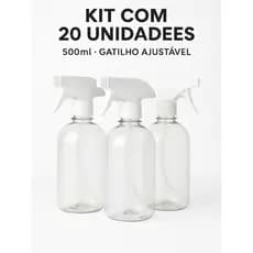 Kit 20 Frascos Borrifador Spray Preto Pulverizador 500ml com Válvula Multiuso Transparente