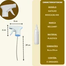 Kit Gatilho Spray Trigger Branco para Frasco Borrifador Pulverizador Multiuso Limpeza Refil