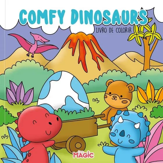 Livro Colorir Infantil Dinossauros Vulcão Criatividade Crianças Kids Relaxante