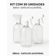 Kit 50 Frascos Borrifador Spray Pulverizador 500ml com Válvula Multiuso Transparente