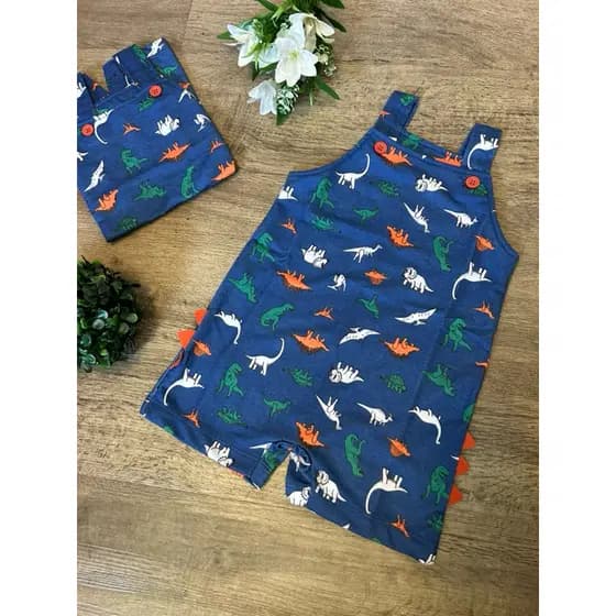 Jardineira Dino Dinossauro Roupa para Bebes Moletinho Verão Calor