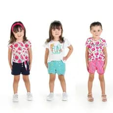 Kit Lote Ipanema 3 Conjuntos Infantil Roupa Bebe Verao Menina