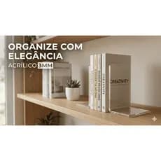 Suporte de Livros Acrílico 3mm Transparente Aparador Bibliocanto Estante Organizador Mesa Escritório