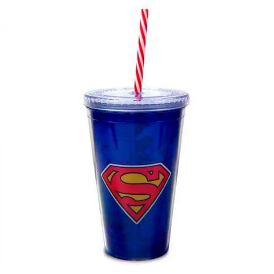 Copo com Canudo Logo Superman DC Comics 450ml - Tasco Inport