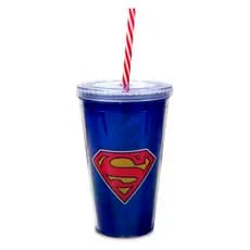 Copo com Canudo Logo Superman DC Comics 450ml - Tasco Inport