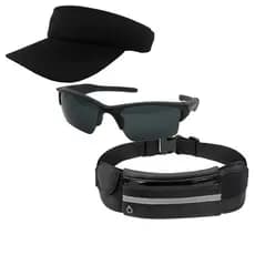 Kit Esportivo Com 1 Viseira Lisa 1 Pochete E 1 Oculos De Sol - Corrida E Caminhada, Unissex
