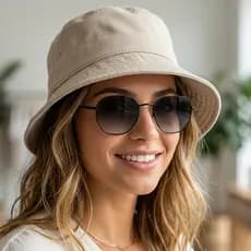 Kit Chapéu Bucket Hat E Oculos De Sol Hexagonal MD-04 - Proteção UV 400, Masculino E Feminino Verão