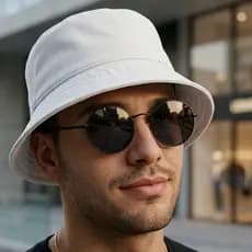 Kit Bucket Hat Unissex Com Óculos Redondo MD-26 Lente Escura UV400 Visual Moderno Praia Passeio