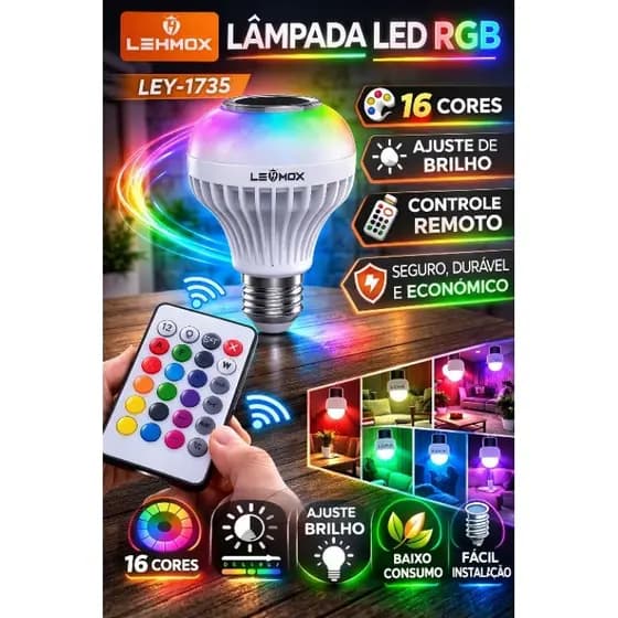 Lâmpada LED / RGB / 16 cores / controle remoto / 10W / E27