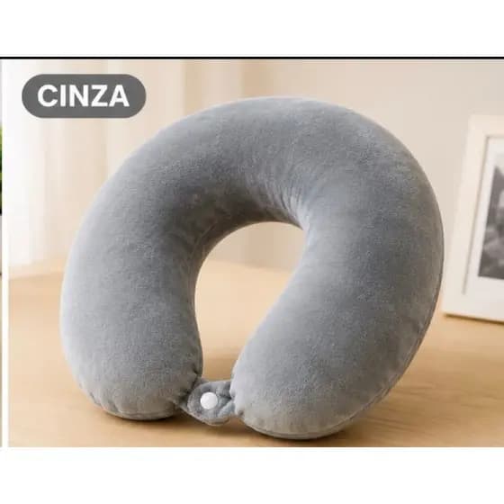 Almofada de Pescoço em U para Viagem Super Macia Cinza ou Azul com Botão