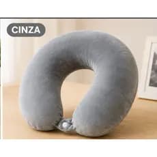 Almofada de Pescoço em U para Viagem Super Macia Cinza ou Azul com Botão