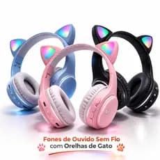 Fone Bluetooth Sem Fio Orelha de Gato LED Infantil Gamer Headphone 5.3 Graves Potentes