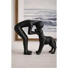 Escultura Homem e Cachorro laço eterno Estátua Decorativa Minimalista decoração sala aparador