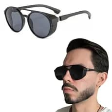 Óculos de Sol Redondo Alok Steampunk Vintage Masculino Proteção UV400