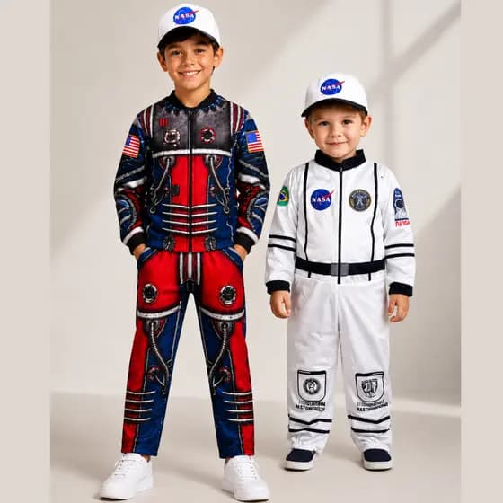 Macacão Fantasia de Astronauta Nasa Espacial Com Boné - Fantasia Infantil Menino