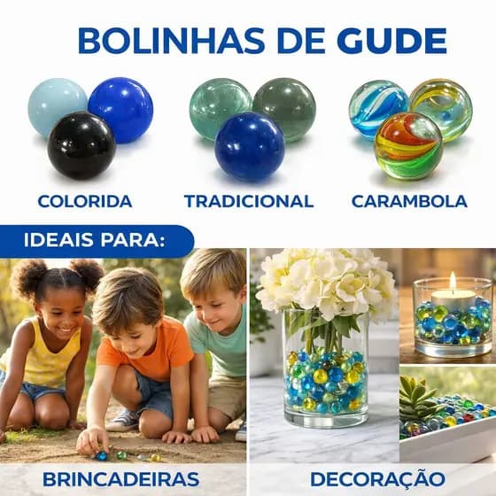 Kit 100 bolinhas de gude bola de vidro decoração Burca Baleba Búrica Biroca Leitosa Tradicional