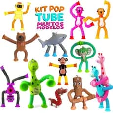 Kit 2 ou 4 Pop Tubo Estica e Gruda Girafa Brinquedo Ventosa Infantil com Led Luz