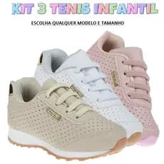 Tenis infantil Menina Kit Com 3 Tenis Feminino Volta As Aulas Club Happy Sapato Infantil