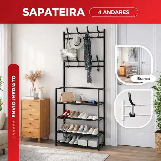 Arara 4/5 andar Sapateira Organizadora Cabideiro Suporte Multiuso Sapato Tenis Roupa Closet