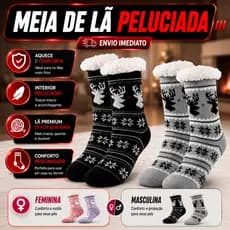 Meia Masculina Feminina Térmica Adulto Com Forro de Lã Grossa Inverno Pelinho Cano Alto