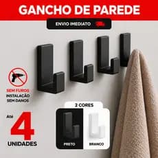 Cabide Gancho Adesivo de Parede com Fita Dupla Face 3M para Toalhas Banheiro Cor Preto Branco Porta