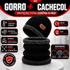 Kit Touca Gorro Forrado + Cachecol Lã Pelinho Frio Inverno Confortável Masculino Feminino Liso