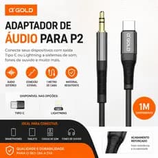 Adaptador Auxiliar P2 Lightning Tipo C Som Carro Audio Compativel Iphone Android