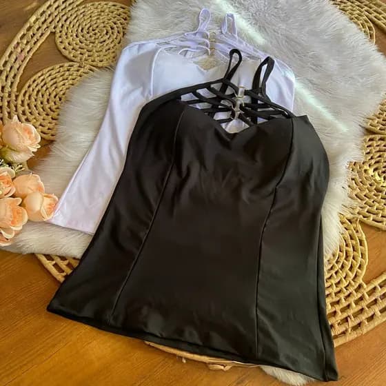 Blusa feminino plus size GG suplex alça fina 46 a 50 trança