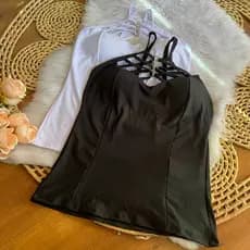 Blusa feminino plus size GG suplex alça fina 46 a 50 trança