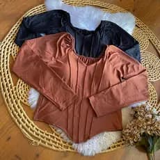 Blusa cropped feminino manga longa plus GG suplex 46 a 50 bico