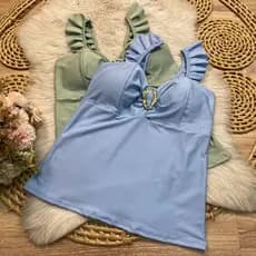 Blusa feminino plus GG suplex alça com babado 44 a 48 argola