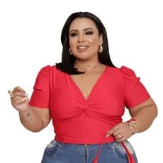 Blusa cropped feminino plus size GG suplex 46 a 50 nó