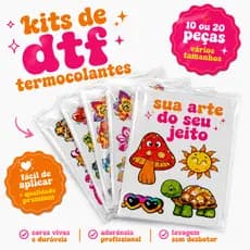 kit 10 ou 20 estampas DTF textil termocolante facil aplicar em tecidos c/ferro de passar uniforme camiseta logo