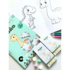 KIT COLORIR 10unid Personalizado Dinossauro com Giz de Cera |Lembrancinha Infantil | Fazemos diversos Temas