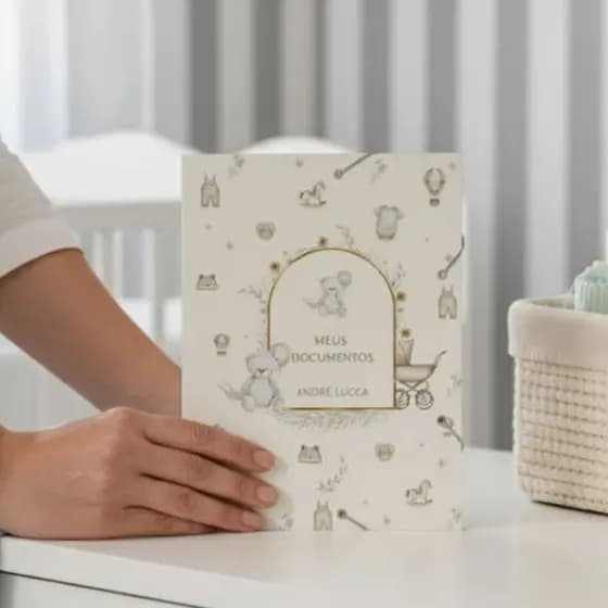Pasta Bebê Ursinho minimalista Personalizada com Nome- neutra Ideal para Caderneta de Saúde, Exames, documentos
