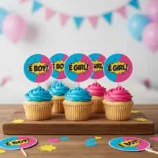 50 Topper Para Docinhos e cupcake chá revelação girl e boy